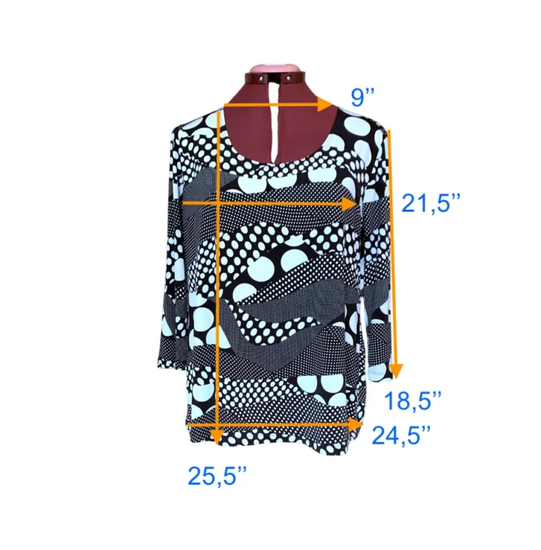 Image for Chandail Tunique chic noire et blanche à motif abstrait de pois – Taille L