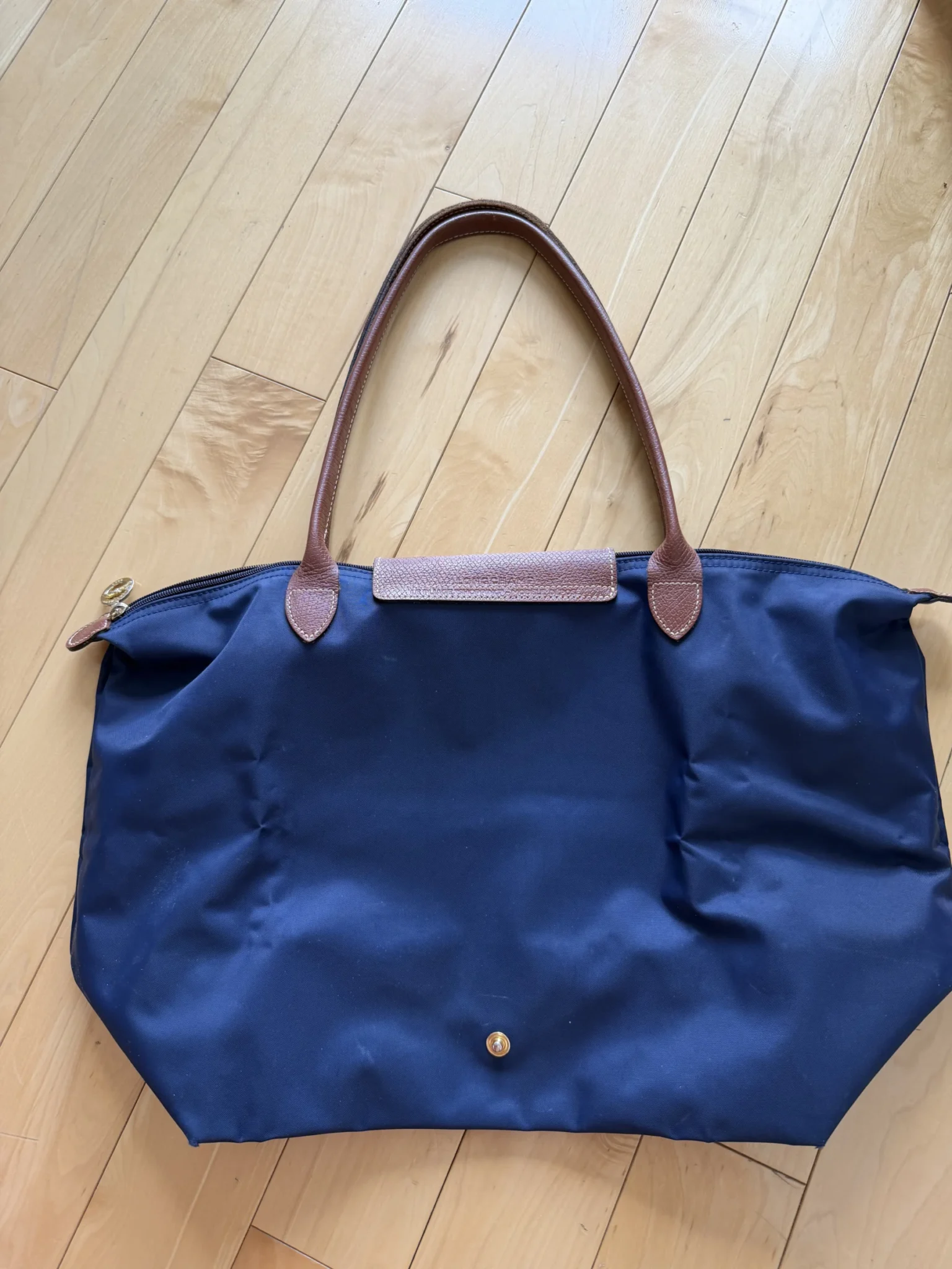Image for Sac Longchamp Large modèle le Pliage bleu marine et cuir marron