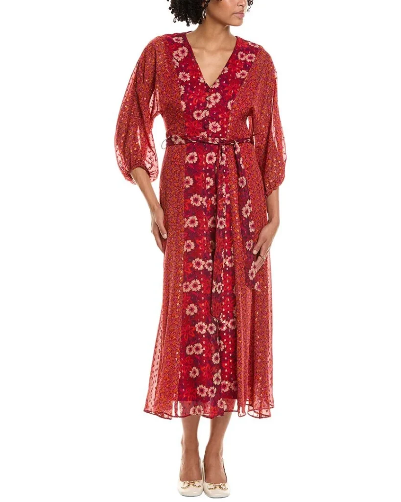 Featured image for Robe longue Taylor taille 4 motifs fleuris rouge et rose