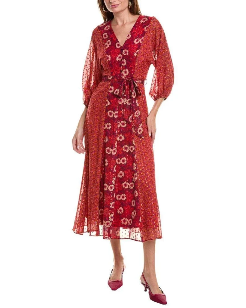 Image for Robe longue Taylor taille 4 motifs fleuris rouge et rose
