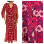 Thumbnail for Robe longue Taylor taille 4 motifs fleuris rouge et rose