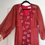 Thumbnail for Robe longue Taylor taille 4 motifs fleuris rouge et rose