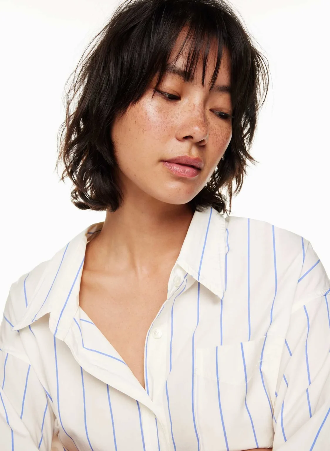 Image for Chemise oversize Wilfred Free Aritzia taille XS rayé blanche et beige