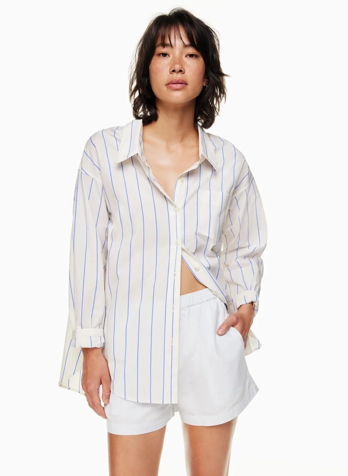 Image for Chemise oversize Wilfred Free Aritzia taille XS rayé blanche et beige