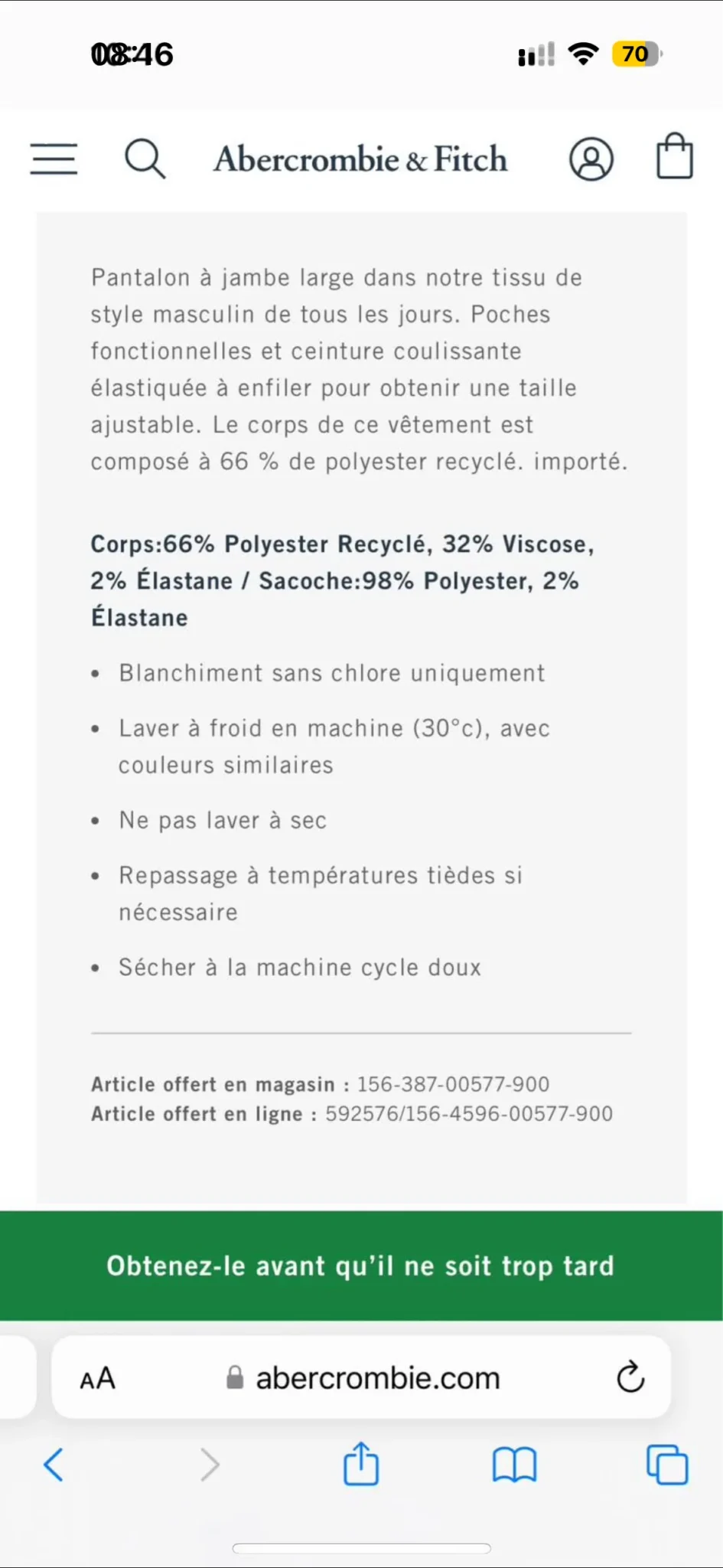 Image for Pantalon Abercrombie & Fitch taille médium longueur régulière porté une seule fois hyper confortable (style lin mais vraiment plus de qualité)