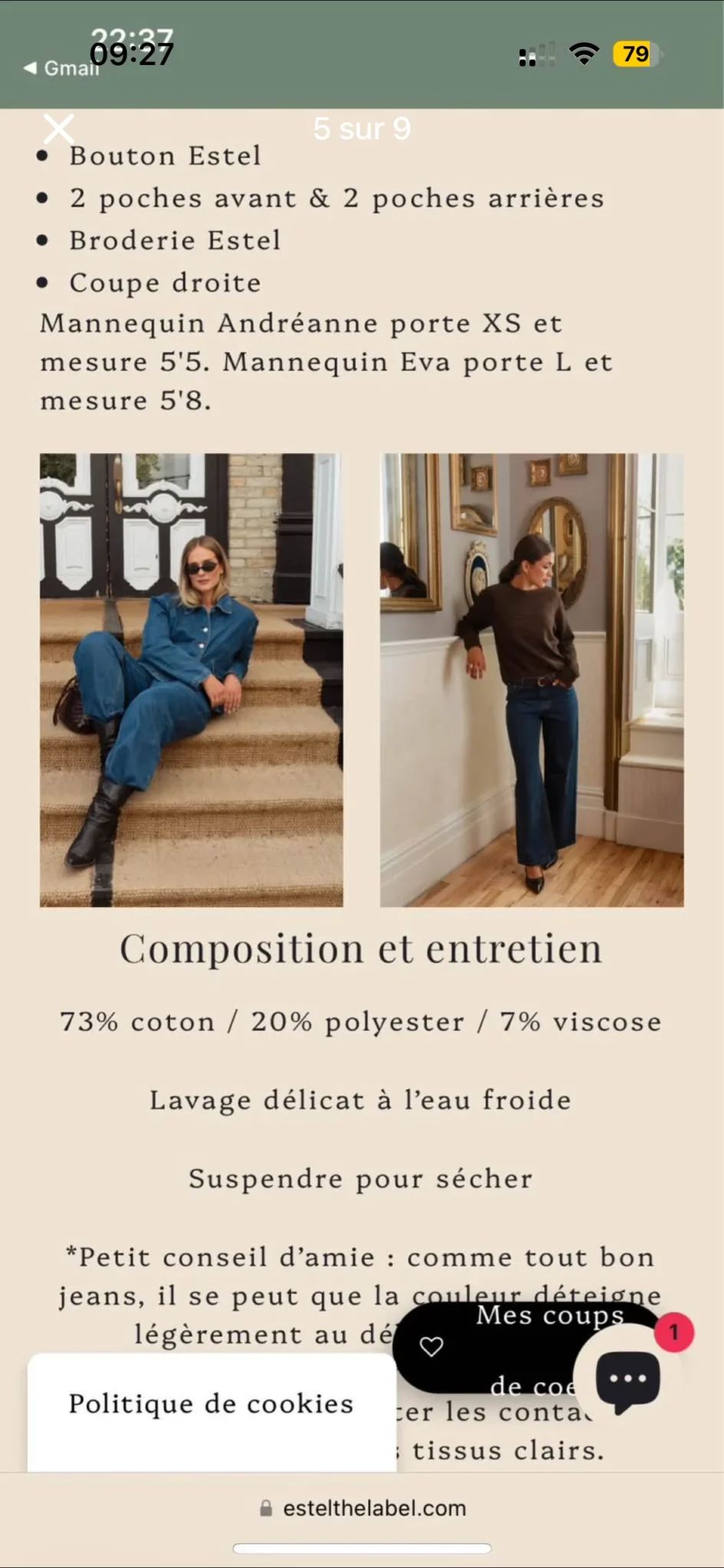 Image for Jeans ESTEL the label Neuve taille Medium portée une seule fois 2h
