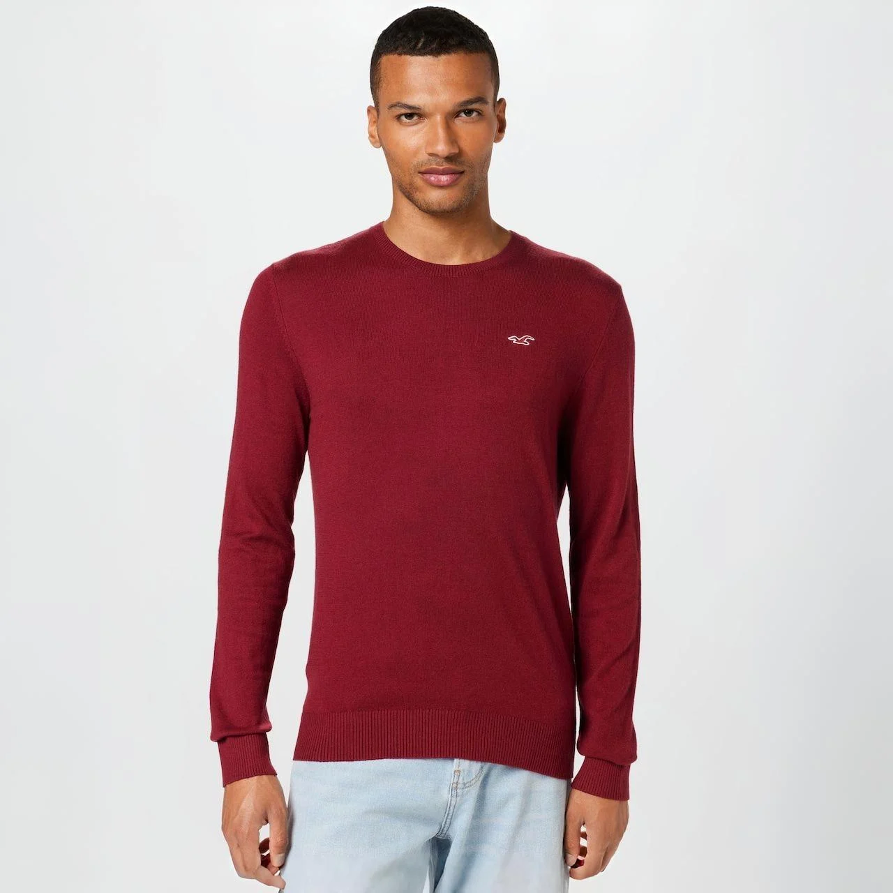 Haut Chandail Pull Rouge Hollister Red Crew Neck Pullover Sweater Shirt Hollister seconde main