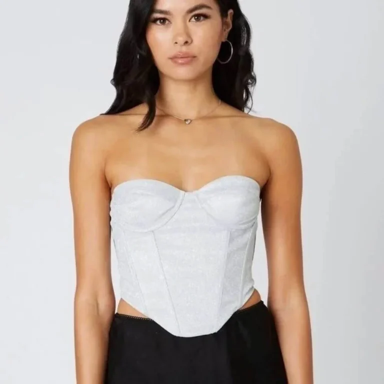 Featured image for Cotton Candy LA Silver Glitter Strapless Corset Crop Top