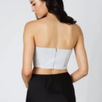 Thumbnail for Cotton Candy LA Silver Glitter Strapless Corset Crop Top