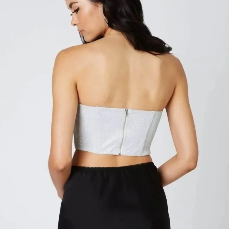 Image for Cotton Candy LA Silver Glitter Strapless Corset Crop Top