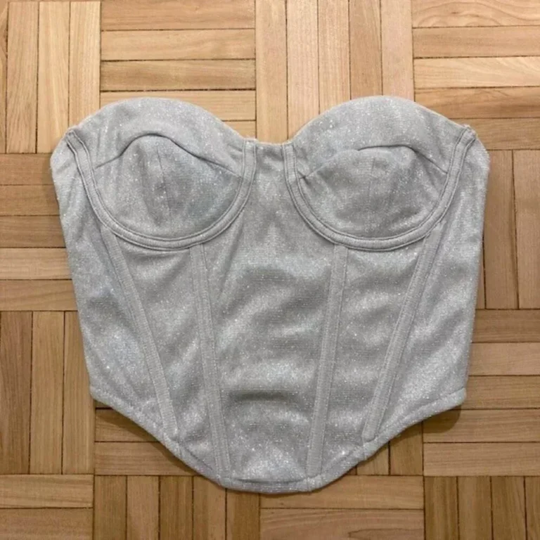 Image for Cotton Candy LA Silver Glitter Strapless Corset Crop Top