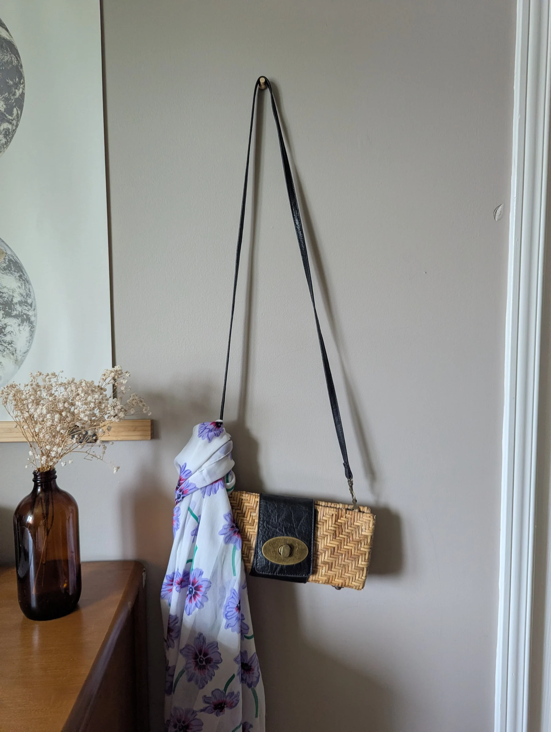 Sac en rotin tissé et cuir *Autre seconde main