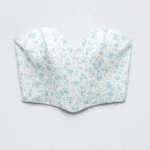 Thumbnail for Haut Bustier Fleuri Blanc & Bleu Zara Strapeless White & Blue Floral Print Corset Crop Top