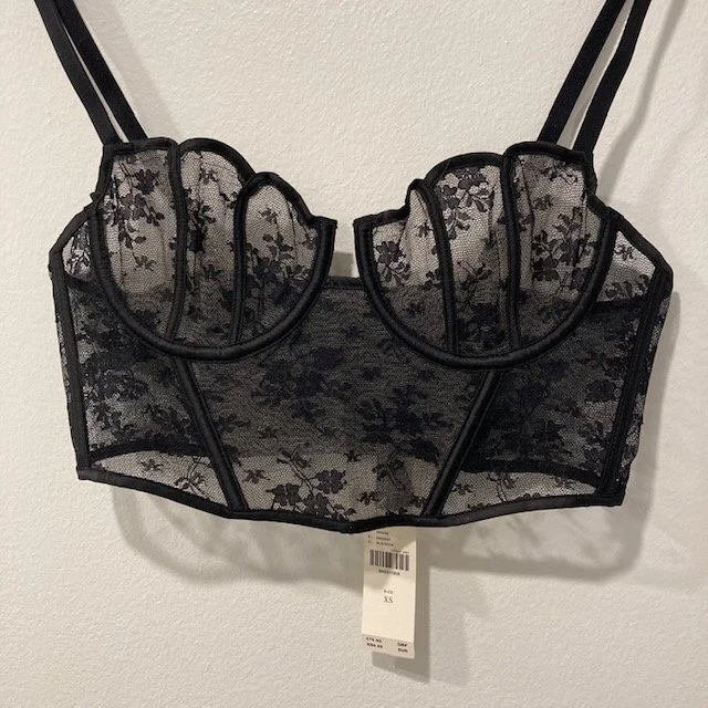 Image for Haut Camisole Bustier Noir Anthropologie Black Mesh Corset Cami Crop Top