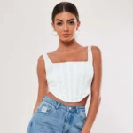 Featured thumbnail for Haut Corset Blanc Satiné Missguided White Satin Crop Top Bustier