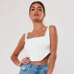 Thumbnail for Haut Corset Blanc Satiné Missguided White Satin Crop Top Bustier