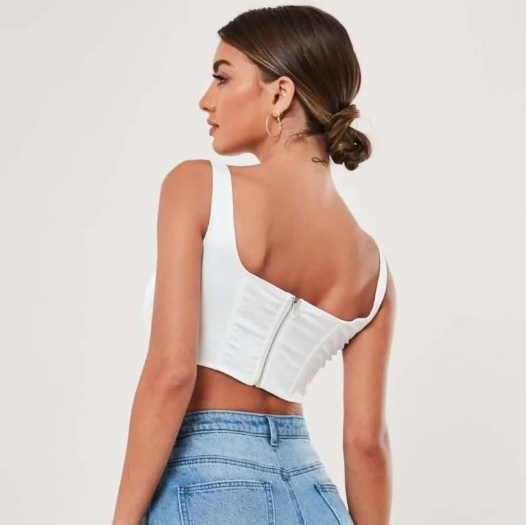 Image for Haut Corset Blanc Satiné Missguided White Satin Crop Top Bustier
