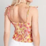 Thumbnail for Haut Camisole Fleurie Rose Jaune Old Navy Pink & Yellow Floral Fitted Cami Top Tie-Shoulder Straps