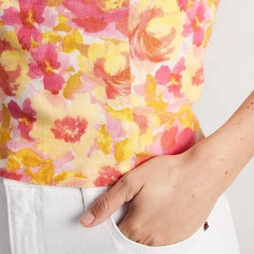 Image for Haut Camisole Fleurie Rose Jaune Old Navy Pink & Yellow Floral Fitted Cami Top Tie-Shoulder Straps