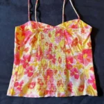 Thumbnail for Haut Camisole Fleurie Rose Jaune Old Navy Pink & Yellow Floral Fitted Cami Top Tie-Shoulder Straps