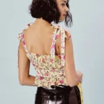 Thumbnail for Camisole Courte Fleurie Jaune Rose Volant For Love & Lemons Yellow Pink Floral Ruffle Cami Crop Top