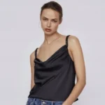 Thumbnail for Haut Camisole Noire Bretelles à Chaînes Zara Black Cowl Neck Cami Top with Chain Straps