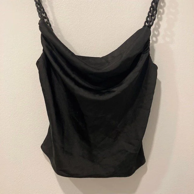 Image for Haut Camisole Noire Bretelles à Chaînes Zara Black Cowl Neck Cami Top with Chain Straps
