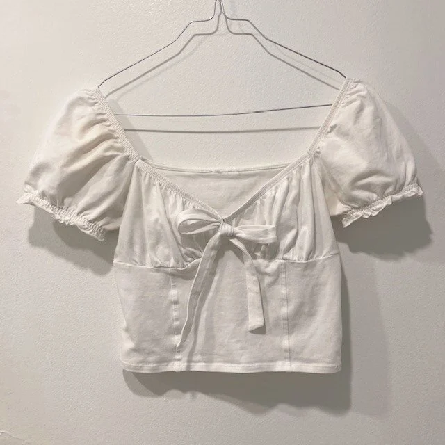 Image for Haut Crop Top Blanc à Noeud Garage White Cropped T-Shirt with Bow Tie