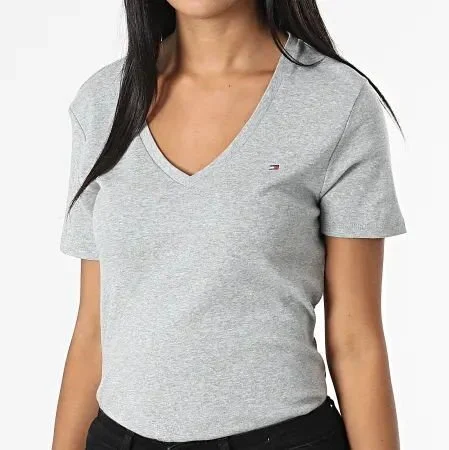 Featured image for Haut Gris Col en V Tommy Hilfiger Grey V-Neck T-Shirt Top