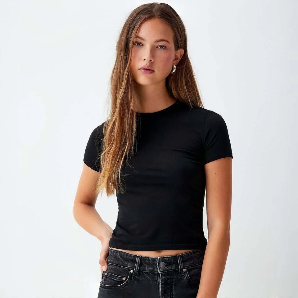 Haut Court Noir Manches Courtes Simons Twik Black Short Sleeves T-Shirt Tee Crop Top Twik seconde main