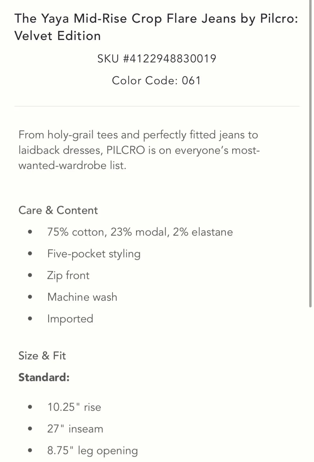 Image for Pilcro Anthropologie Velvet Corduroy Pants 26