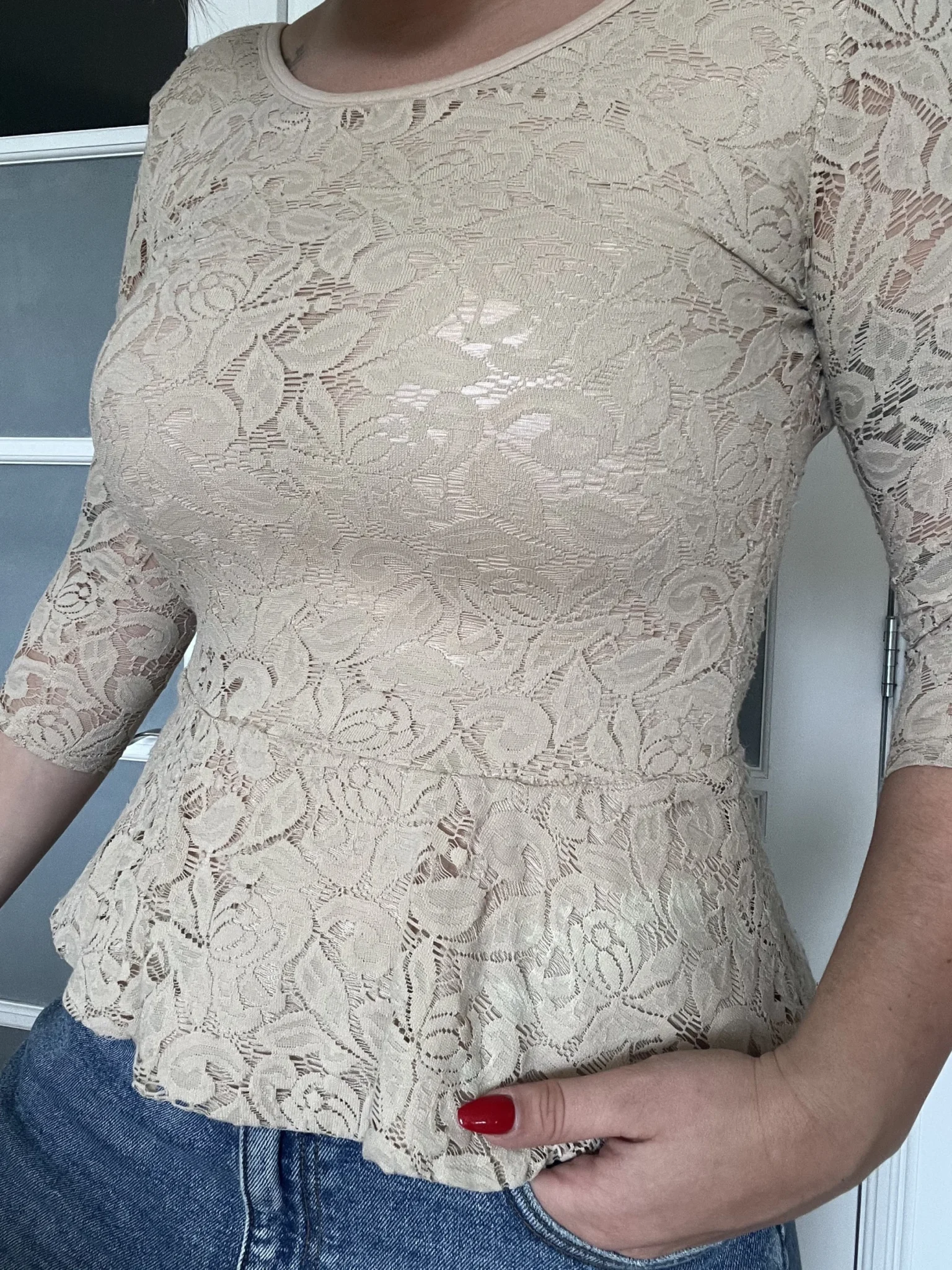 Image for Blouse en dentelles beige Giorgia taille M/L