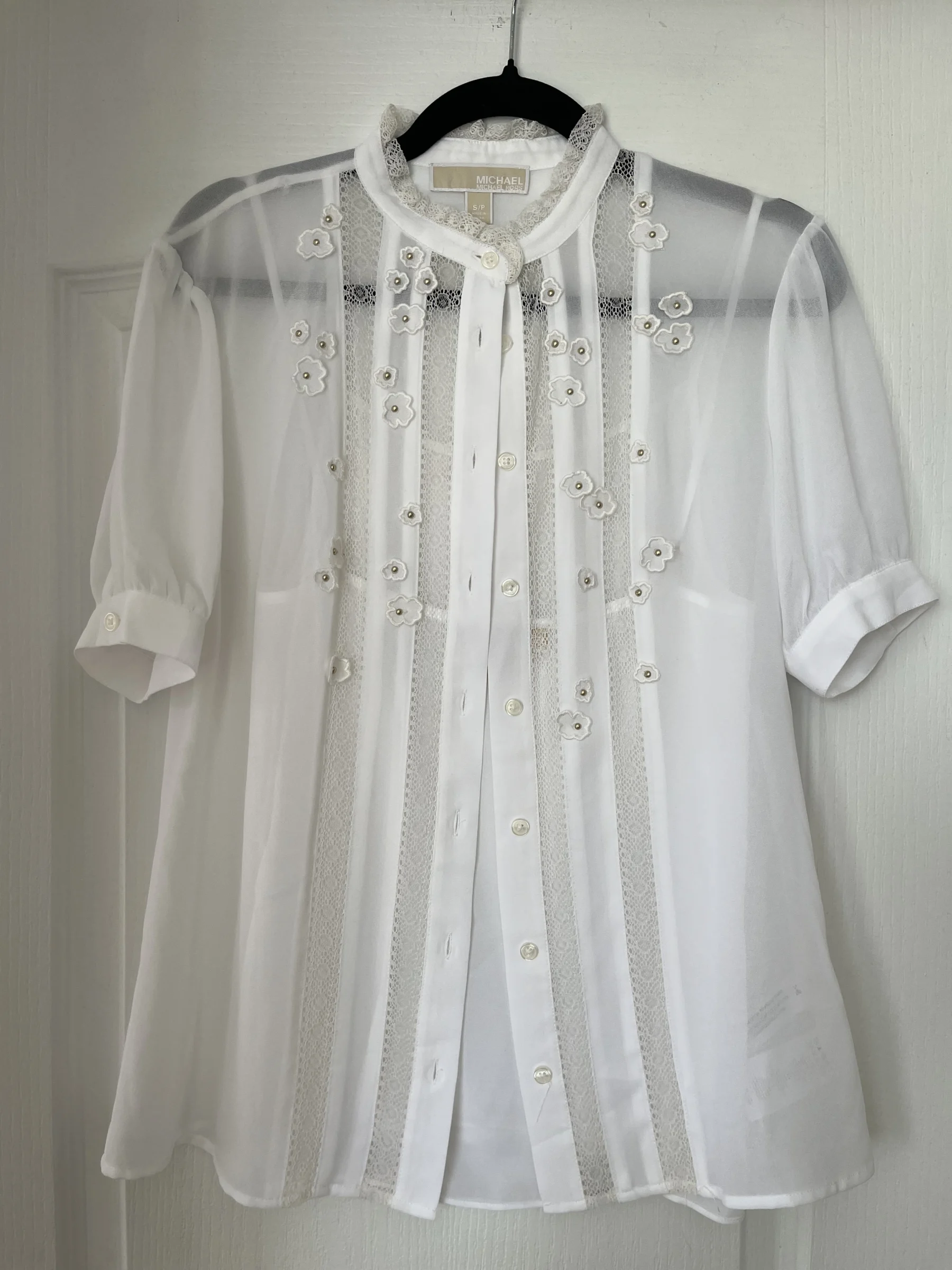 Blouse blanche Michael Kors taille S broderies fleurs Michael Kors seconde main