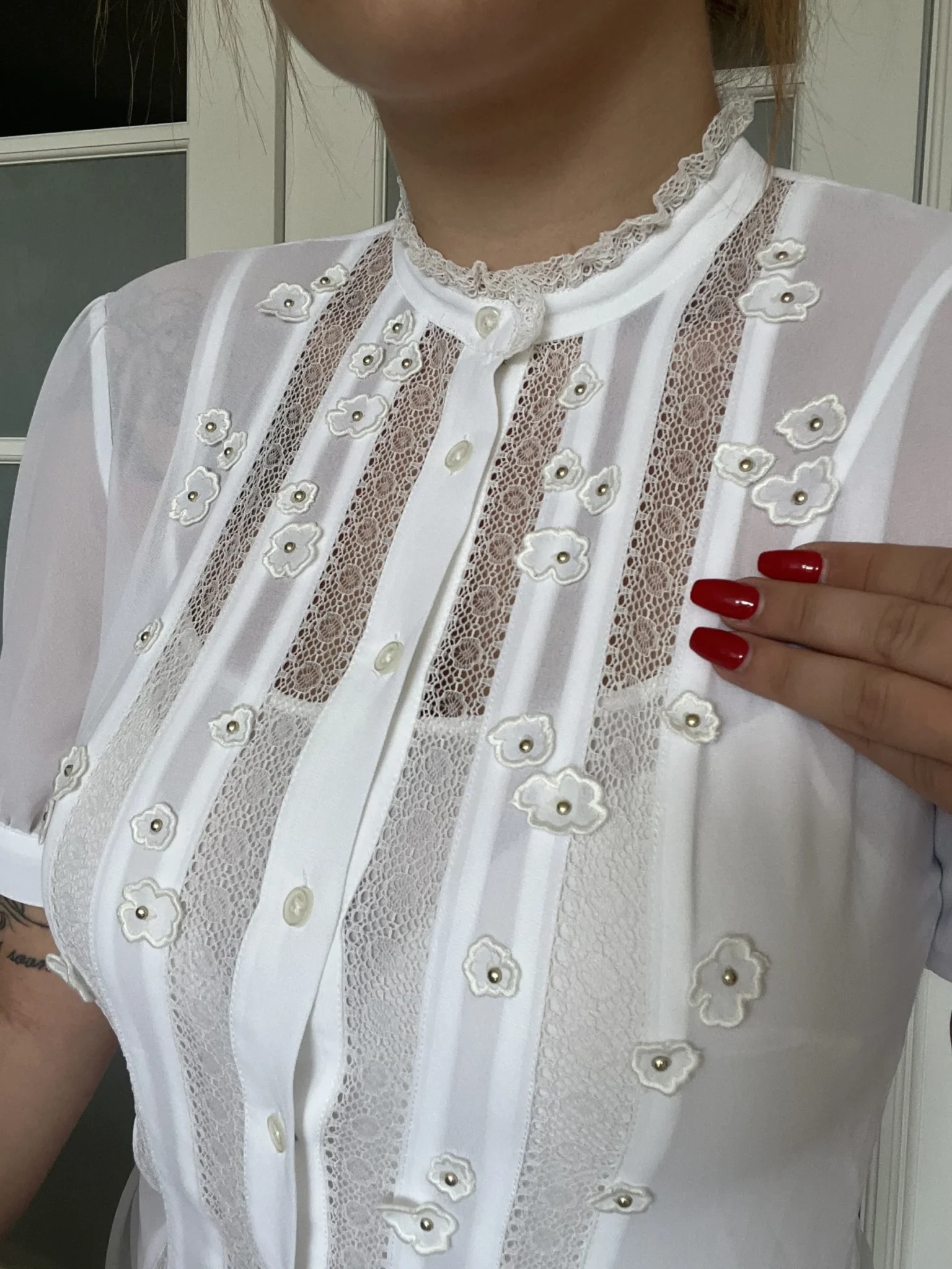 Image for Blouse blanche Michael Kors taille S broderies fleurs