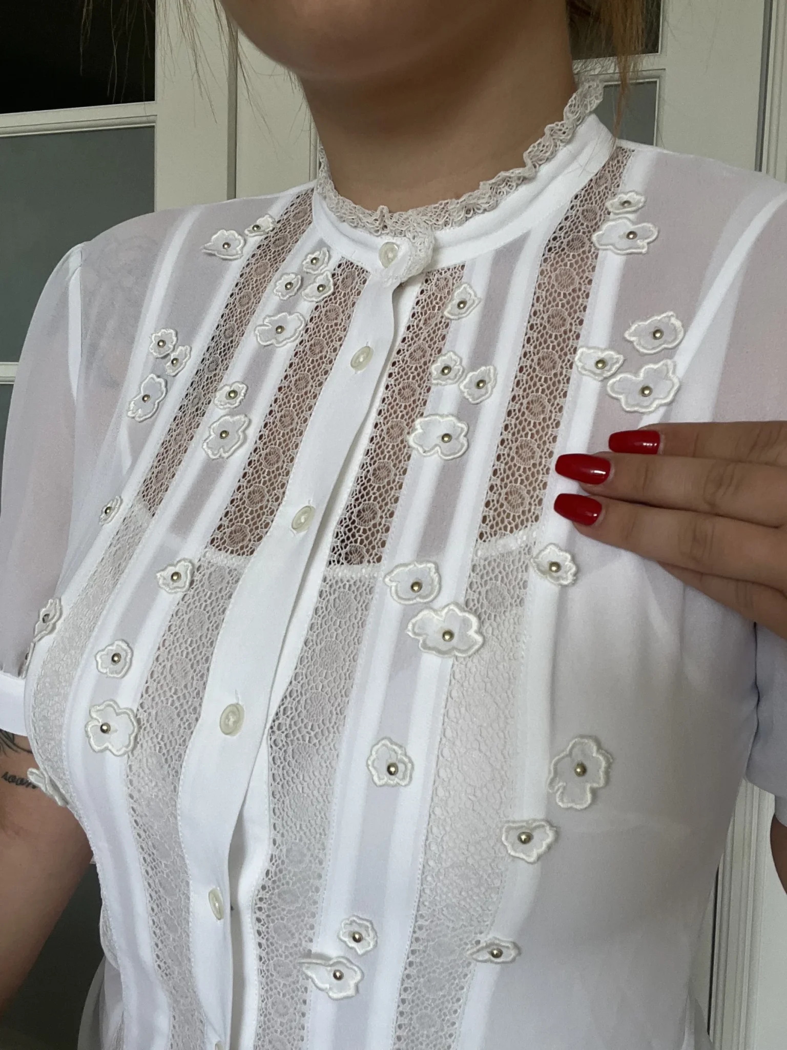Image for Blouse blanche Michael Kors taille S broderies fleurs