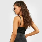 Thumbnail for Haut Camisole Noire Côtelée à Col Carré Simons Twik Black Ribbed Square Neck Crop Top Cami