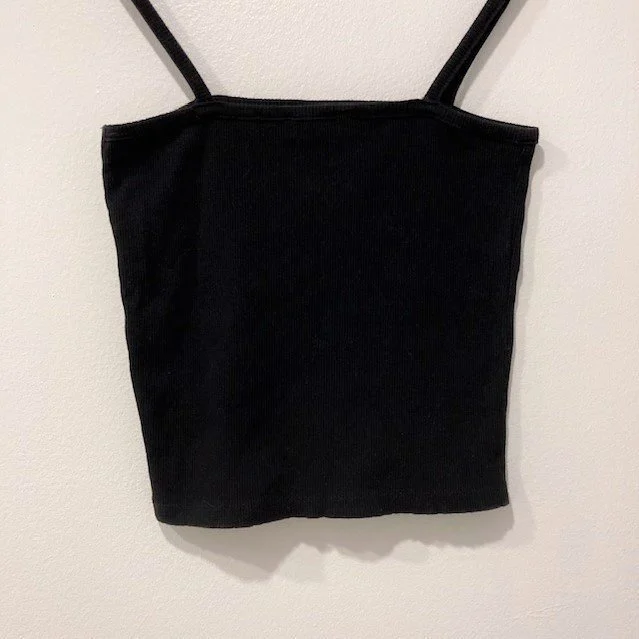 Image for Haut Camisole Noire Côtelée à Col Carré Simons Twik Black Ribbed Square Neck Crop Top Cami