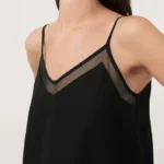 Thumbnail for Haut Camisole Noire Col en V Dex Black Mesh Trim V-Neck Cami Top