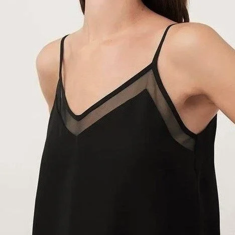 Image for Haut Camisole Noire Col en V Dex Black Mesh Trim V-Neck Cami Top