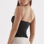 Thumbnail for Black Cami Crop Top with White Lace Trim - Haut Camisole Noire avec Bordure Blanche en Dentelle