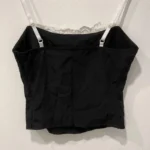 Thumbnail for Black Cami Crop Top with White Lace Trim - Haut Camisole Noire avec Bordure Blanche en Dentelle