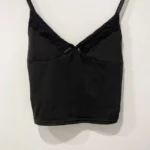 Thumbnail for Black Crop Top Cami with Bow & Lace Trim - Haut Camisole Noire à Dentelle