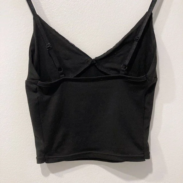 Image for Black Crop Top Cami with Bow & Lace Trim - Haut Camisole Noire à Dentelle