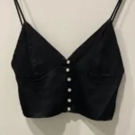 Thumbnail for Haut Camisole Noire Satinée Zara Black Satin Cami Crop Top