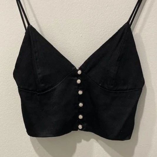 Image for Haut Camisole Noire Satinée Zara Black Satin Cami Crop Top