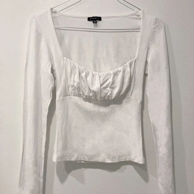 Image for Haut Chandail Blanc à Manches Longues Dynamite White Long Sleeve Ruched Tee Top