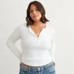 Featured thumbnail for Haut Chandail Blanc Côtelé à Manches Longues Dynamite White Nyla Long Sleeve Henley Ribbed Top