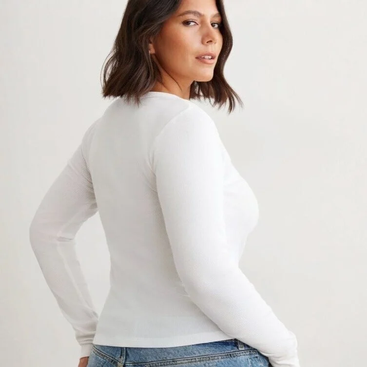 Image for Haut Chandail Blanc Côtelé à Manches Longues Dynamite White Nyla Long Sleeve Henley Ribbed Top