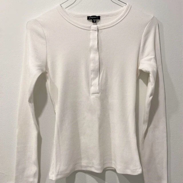Image for Haut Chandail Blanc Côtelé à Manches Longues Dynamite White Nyla Long Sleeve Henley Ribbed Top