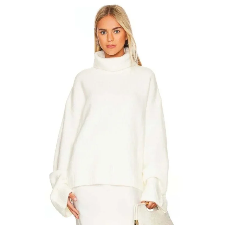 Featured image for Chandail Pull Tricot Col Roulé Blanc en Laine SNDYS Cecilia White Wool Knit Turtleneck Sweater